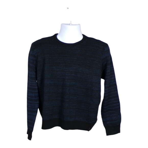 Calvin Klein Black/Blue Stripe Wool Blend Italian Yarn Sweater Size XL #51 - Picture 2 of 11